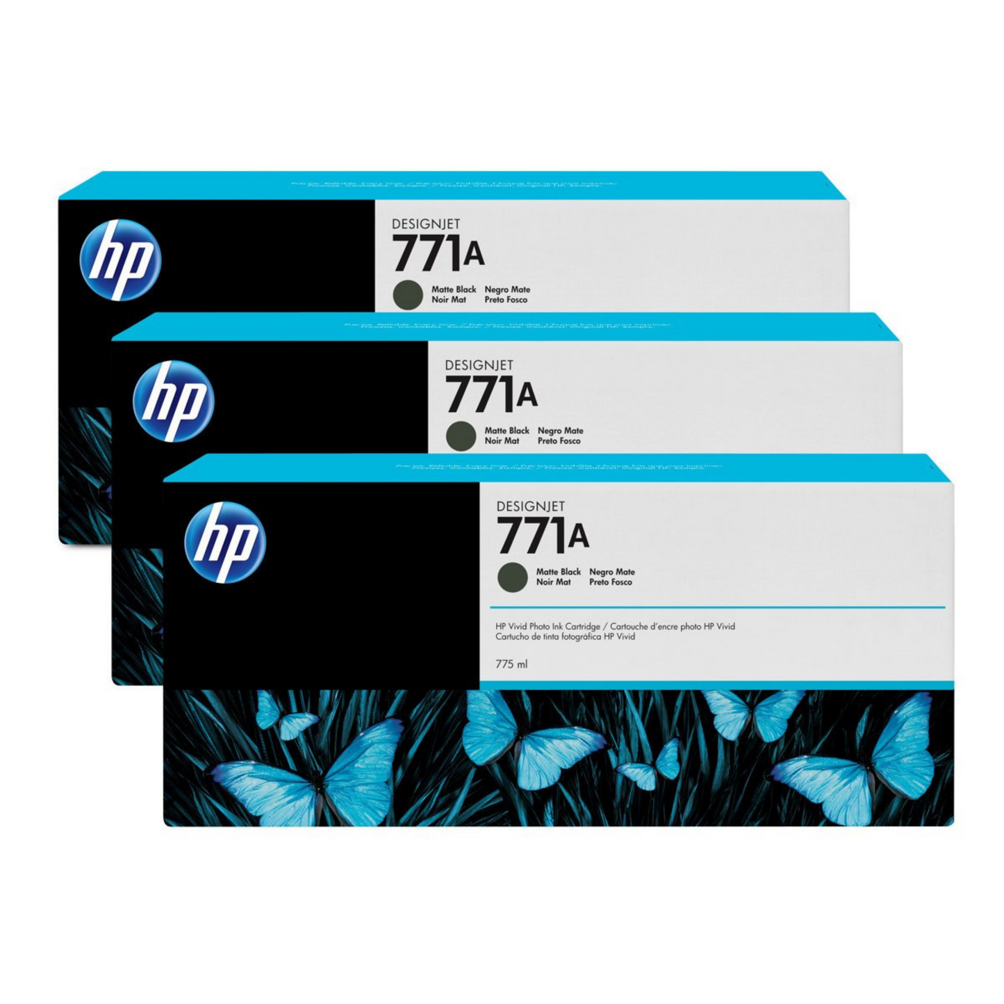 HP 771A CARTUCHO NEGRO MATE TRI-PACK DESIGNJET 775ML B6Y39A